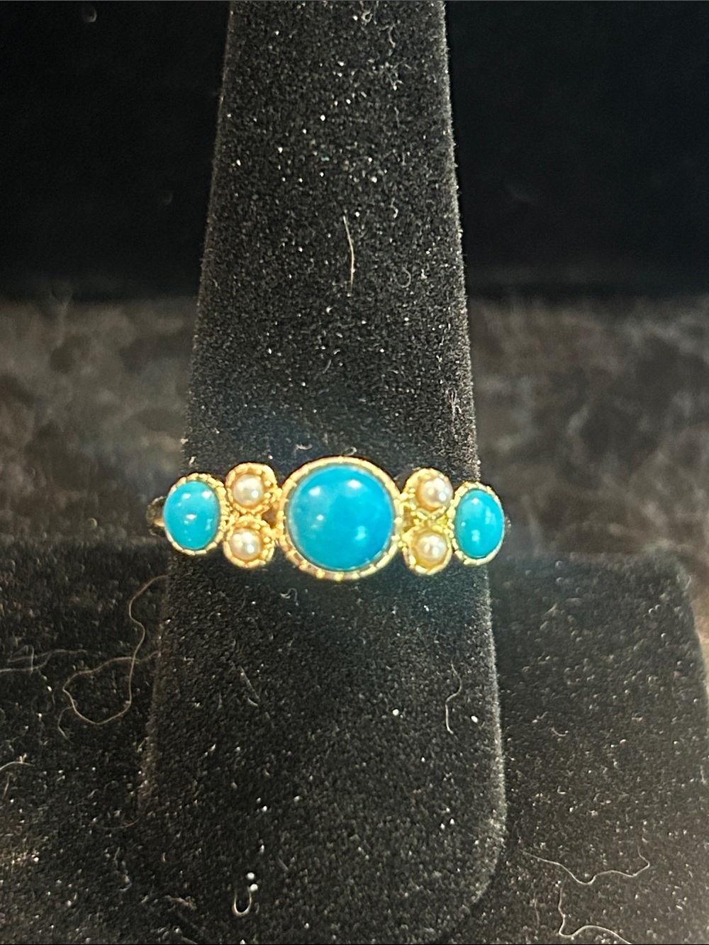 JTV Gold Turquoise and Pearl Accent Ring - Size 10